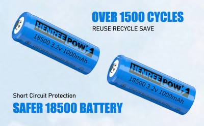 Henreepow 18500 dobíjecí baterie, 3,2 V LifePO4 lithium fosfátová baterie 1000 mAh pro venkovní ozvě